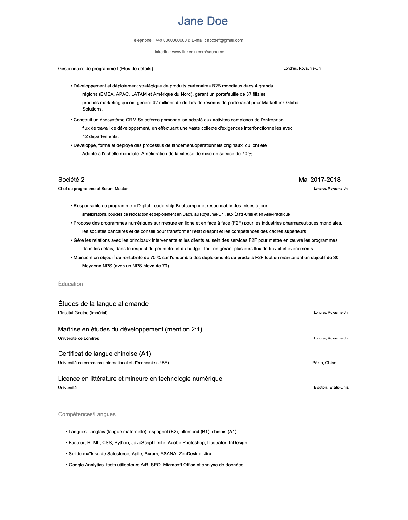 second page of french cv