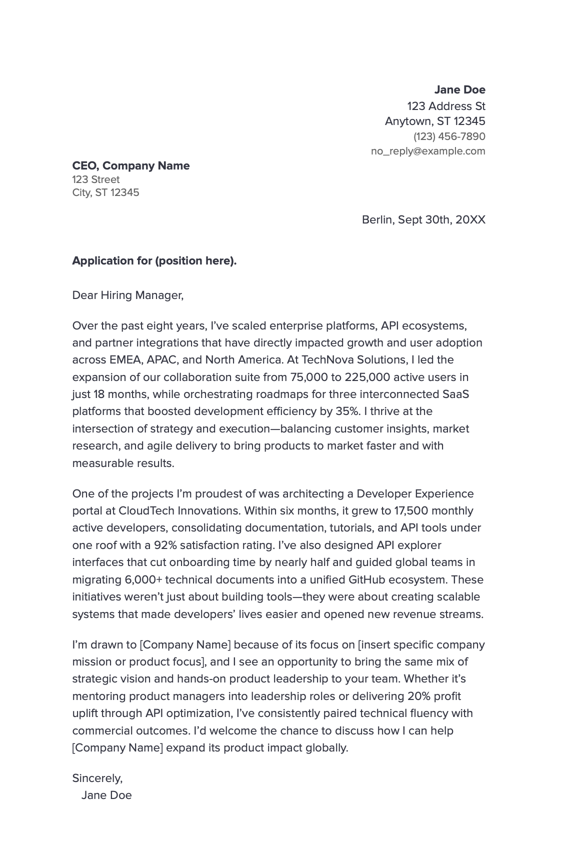 english cover letter sample